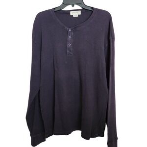 J Crew Henley Shirt Mens XL Waffle Knit Thermal Long Sleeve Navy Blue